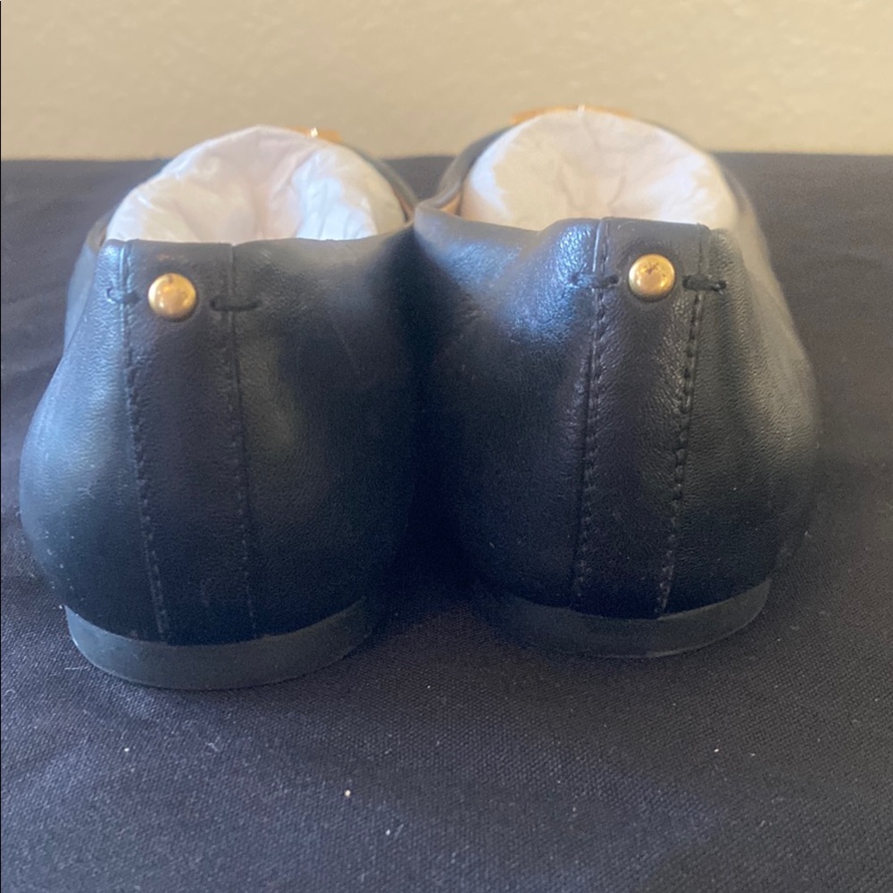Tory Burch Black Flats with Gold Logo - Picture 4 of 7